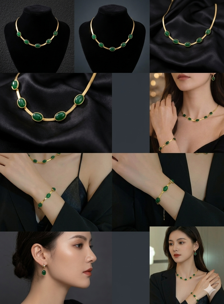 Oval Green Crystal pendant necklace